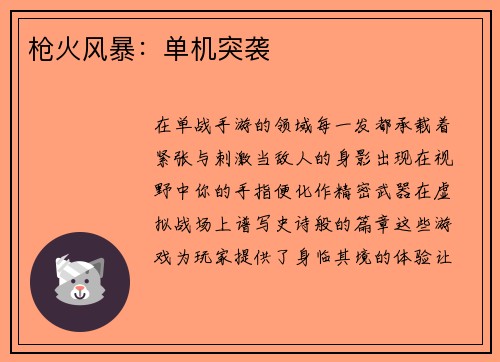 枪火风暴：单机突袭